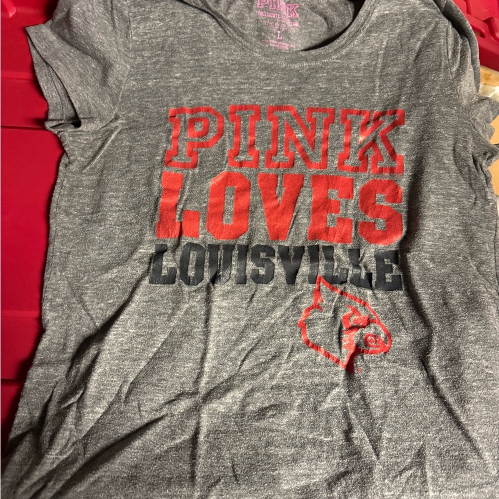 PINK Victoria's Secret Red and Gray Kids Tee